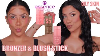 *new* $5 ESSENCE COSMETICS BABY GOT BRONZE \u0026 BLUSH STICK + WEAR TEST *oily skin* | MagdalineJanet