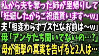 【スカッと】私の夫を奪った姉が里帰り「妊娠したからご祝儀貰いにきたわw」夫「相変わらずブスだなお前は～w」母「アンタたち聞いてないの…？」母が衝撃の真実を告げると2人は絶句…