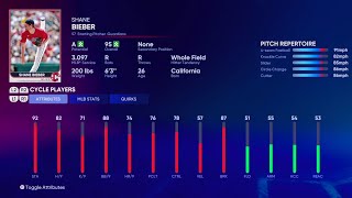 【MLB THE SHOW 22 PLAYER'S DATA / メジャーリーグ選手能力】GUARDIANS 57 SHANE BIEBER ガーディアンズ シェーン・ビーバー選手