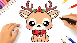 CÓMO DIBUJAR UN RENO DE NAVIDAD KAWAII 🦌🎄 DIBUJOS DE NAVIDAD