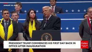 Barron Trump and Kai Trump enjoy the applause at President Trump's Inaugural Parade.