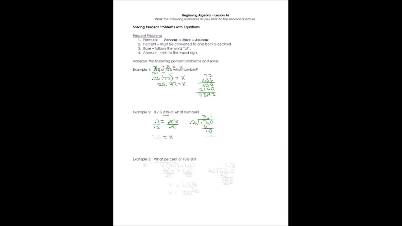 Solving Percent Problems With Equations - YouTube