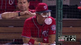 PIT@WSH: Lobaton wears cup glasses in the dugout