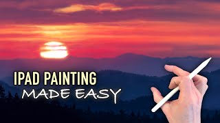 IPAD PAINTING TUTORIAL - Sunset Mountain Forests landscape in Procreate