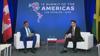 PM Justin Trudeau meets with Jamaican PM Andrew Holness in Los Angeles – June 10, 2022