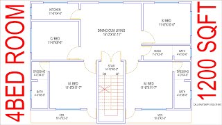 HOUSE PLAN DESIGN | EP 06 | 1200 SQUARE FEET 4 BEDROOMS HOUSE PLAN | LAYOUT PLAN