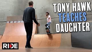 Tony Hawk Teaches Daughter to Drop In