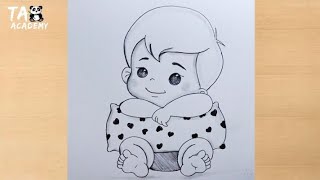 Cute Baby wake up in the morning pencildrawing