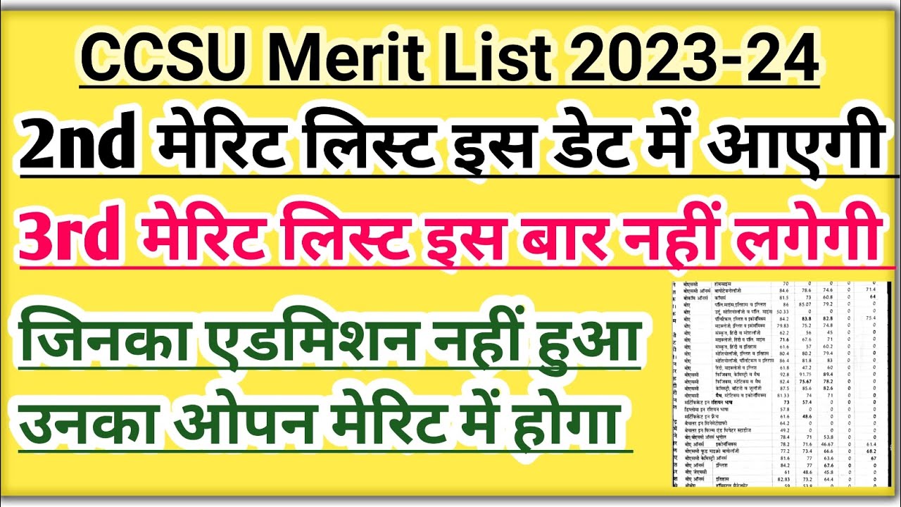 CCSU Merit List 2023-24 | CCSU 2nd Merit List 2023 | CCS University ...