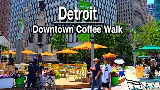 Detroit Downtown Michigan Coffee Walk | 5K 60FPS | City Sounds