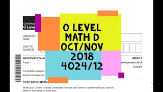 O Level Math D Paper 1 4024/12 Oct/Nov 2018