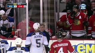 Roman Polak vs Victor Stalberg fight April 4 2013 St. Louis Blues vs Chicago Blackhawks NHL Hockey