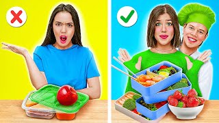 SFIDA DI CIBO DAL LUNCH BOX || Cibo Gigante VS Piccolo Per 24 Ore di 123 GO! FOOD