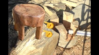 山桜の丸太をチェーンソー で切り出して椅子を作ろう。HOW TO MAKE STOOL FROM OAK. DIYスツール　グラインダーで木を削る