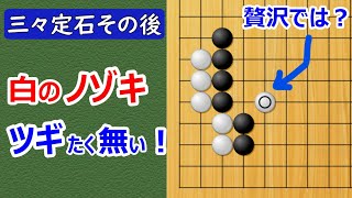 【囲碁】ノゾキに継ぎたくない！（三々定石その後）「白少し贅沢では？」と言ってみたい