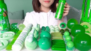 【ASMR】GREEN FOOD SWEETS DESSERTS HONEY JELLY GLOTZER GUMMY MERMAID JELLY CANDY MOCHI【EATINGSOUNDS】