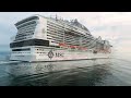 松山港に初寄港した豪華客船「mscベリッシマ」ドローン空撮 cruise ship msc bellissima calls at matsuyama port for the first time