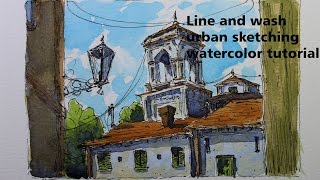 A line and Wash urban sketching Simple Easy watercolor tutorial.Great beginner lesson