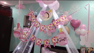 welcome baby girl 🥳 balloon decoration ideas at home #welcome #baby #babygirl #balloon #trending 🥳🥰💓