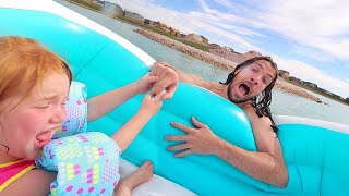 RESCUE MiSSiON!!  We Float a new Boat to Unicorn island across the lake! Family Day beach & swimming