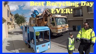BEST Recycling Truck Day EVER! - Boy Shares His Passion for Recycling With Truck Driver Friend!