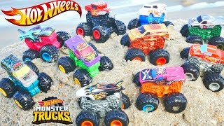 Hot Wheels Muddy Monster Trucks Treasure Hunt with NERF Fortnite Super Soaker! Mud and Sand Toys