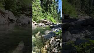 River by Alpental Ski Lodge Snoqualmie Pass, Washington. Ted laying on large rock