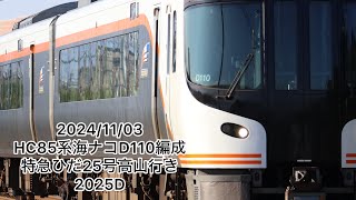 【特急ひだ25号】HC85系海ナコD110編成通過