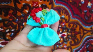 How to do a ribbon rose/ Ribbon rose embroidery in hairclip for beginners #ribbonembroiderytutorial