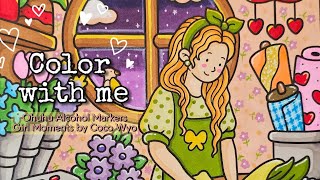 Color with me | Girl Moments by Coco Wyo - Flower Shop | Ohuhu Alcohol Markers 🌸🌼🌿