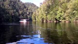 Seaplane taking off near St John falls on the Gordon River