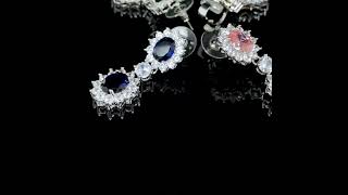 Bridal Halo Oval Blue Ruby Red Clear Green AAA CZ Chandelier Earrings