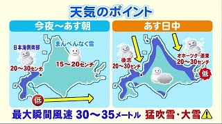 北海道の天気 1/18(月) あすは冬の嵐！猛吹雪や大雪のおそれ…買い物はきょうのうちに (21/01/18 12:00)
