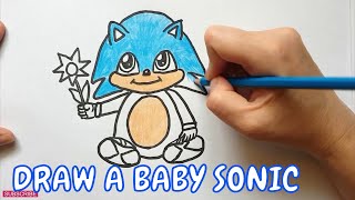 HOW to DRAW Baby SONIC the Hedgehog. CUTE Drawing and Colouring Activities.