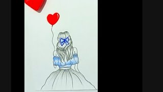 #Shorts| How to draw a girl with heart balloon easy| Easy drawing step by step| Laiba's sketchbook
