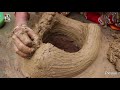 primitive technology making clay oven for cooking mud oven for leaf u0026 wooden