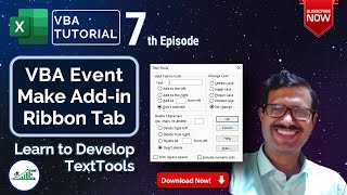 VBA Tutorial | VBA Event | Add-in | Ribbon | TextTools Software | E07 | Excel in Life
