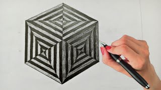 Very Easy ! How To Drawing 3D Hexagon ! Anamorphic Illusion ! 3D Trick Art on paper