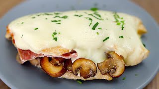 Chicken breast with ham and mushrooms! Very juicy and tasty!