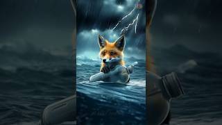 A little fox floating in the middle of a heavy rainstorm #CuteAnimals #AnimalRescue