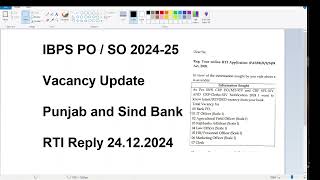 IBPS PO SO Vacancy Update | RTI | Punjab and Sind Bank | NR