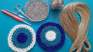 آموزش بافتنی/ اسکاج بافتنی/ بافت زیر لیوانی با نخ قیطان سیمی/Easy crochet