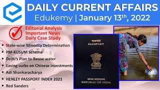 Daily Current Affairs For UPSC CSE | Edukemy | 13th January