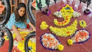Actress Nabha Natesh Making Ganesh With Flowers | Daily Culture