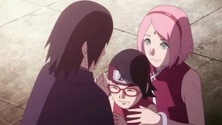 Reunión familiar (Sakura y Sarada abrazan a Sasuke)