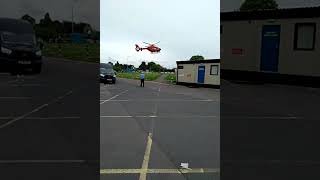 Air ambulance landing at royal Shrewsbury hospital.