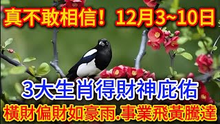 12月3~10日，3大生肖迎財神庇佑，橫財偏財如豪雨，事業飛黃騰達，升職加薪充滿希望，萬事稱心如意！|道法自然 #風水 #運勢 #財運  #花好月圓 #馬臉姐#般若明燈#信不信由你#佛教 #生肖