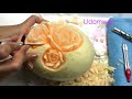 season 2 ep.4 แกะสลักกุหลาบกลีบม้วน rose petals roll down carving on cantaloupe