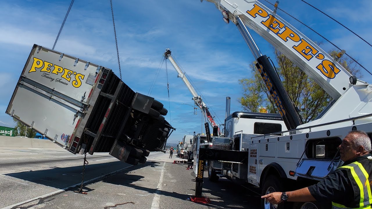 Tractor Trailer Rollover Accident - Uprighted In Mid-Air - YouTube