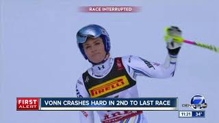 Lindsey Vonn crashes in penultimate race as Mikaela Shiffrin wins world title